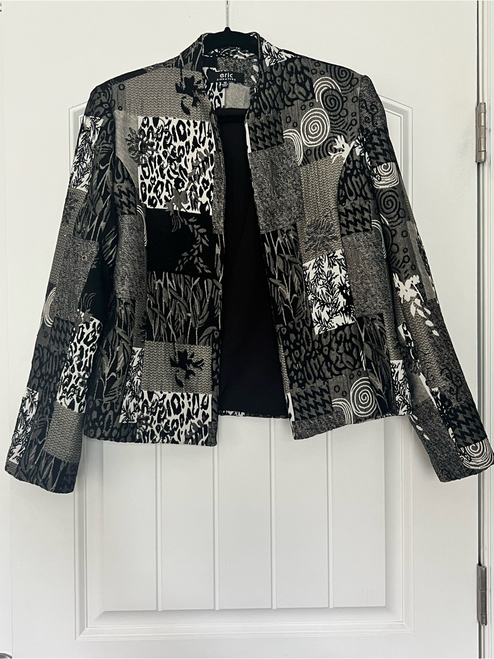 eric Signature Patchwork Black & Gray Open-Front Blazer Size 10